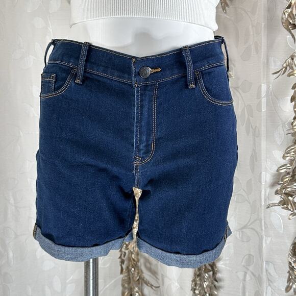 Old Navy Slim Midi Denim Shorts Size 8 Dark Rinse Cuffed Jean Casual Classic - Picture 1 of 12
